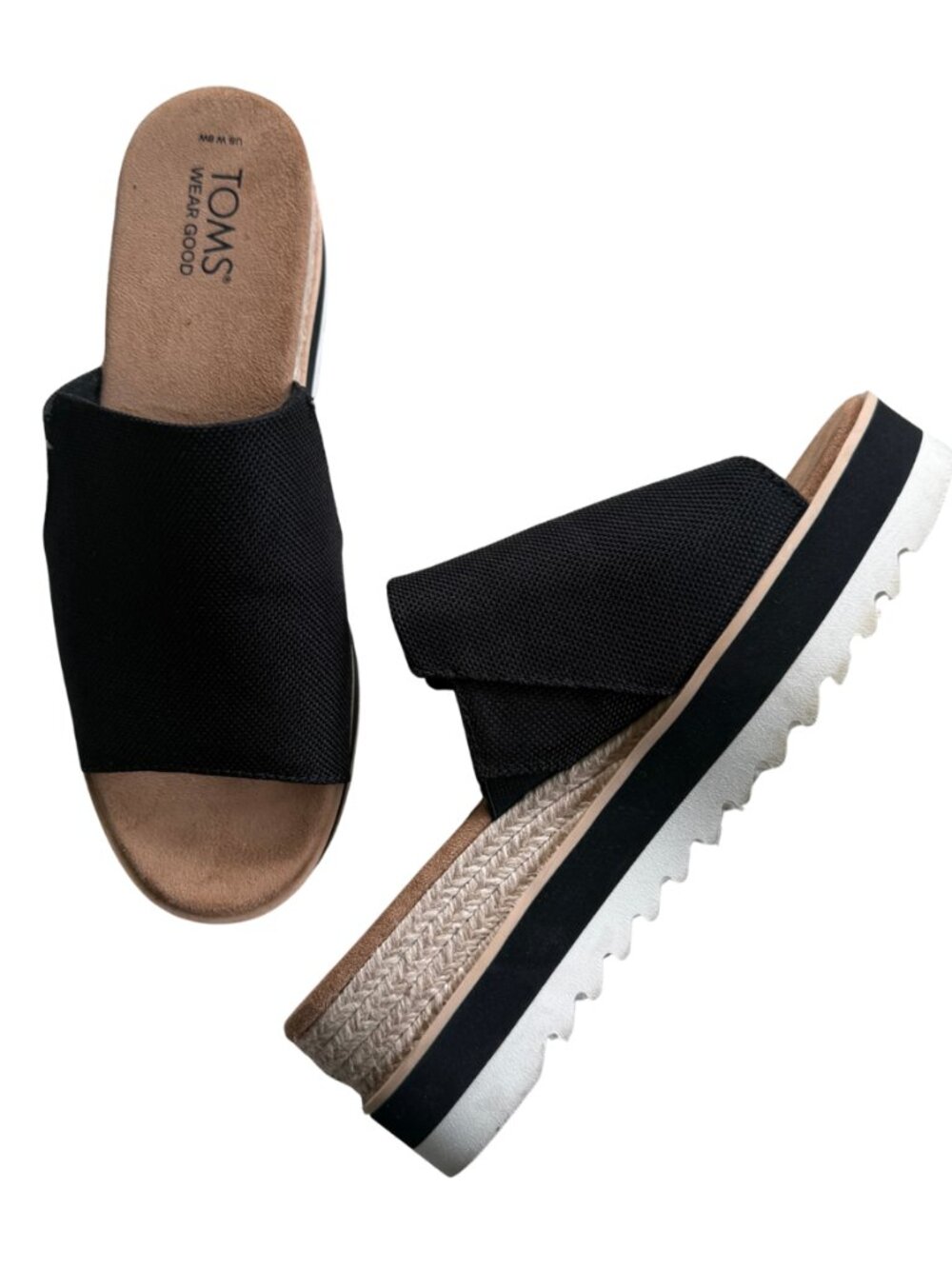 TOMS Diana Black Platform Wedge Slide Sandals Size 8W